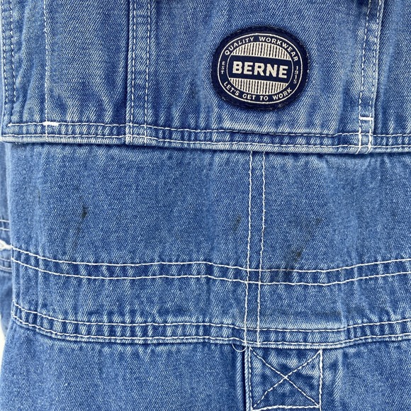 Berne Denim Bib Overalls Tag 48x30 Actual 46x26 Blue Workwear Chore Utility - Picture 4 of 16